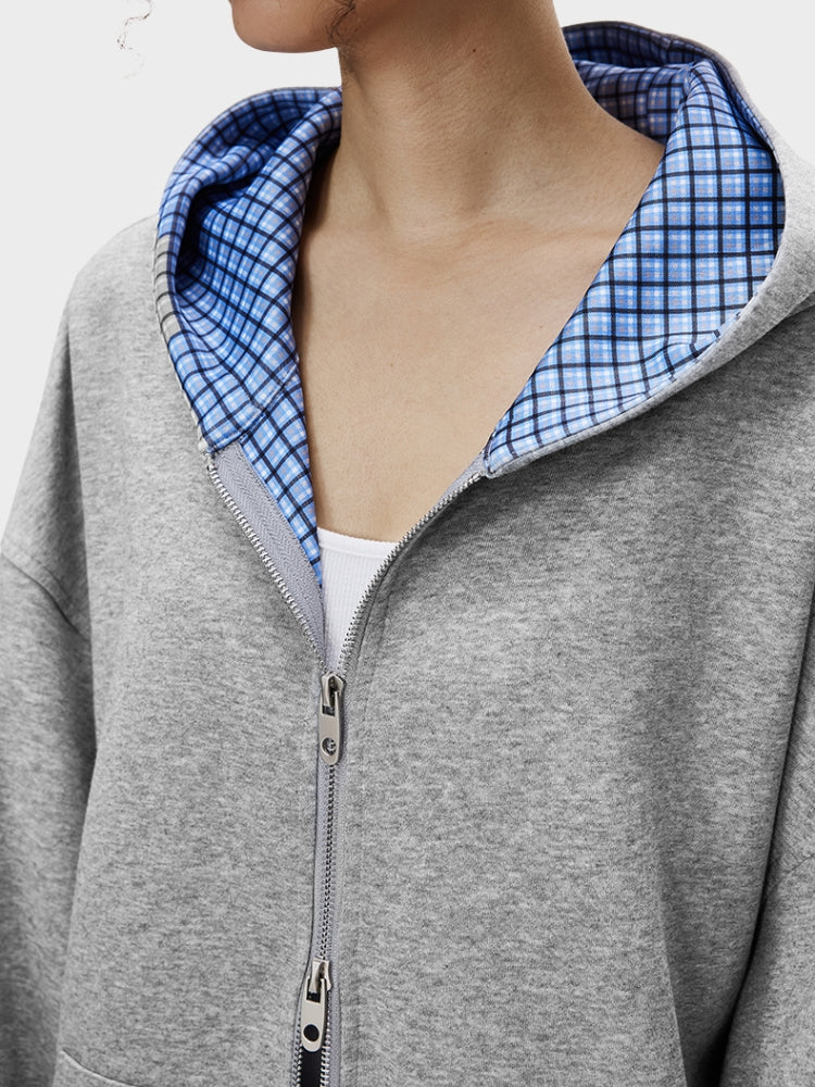 DCRB Plaid Baggy Sweater with Zipper