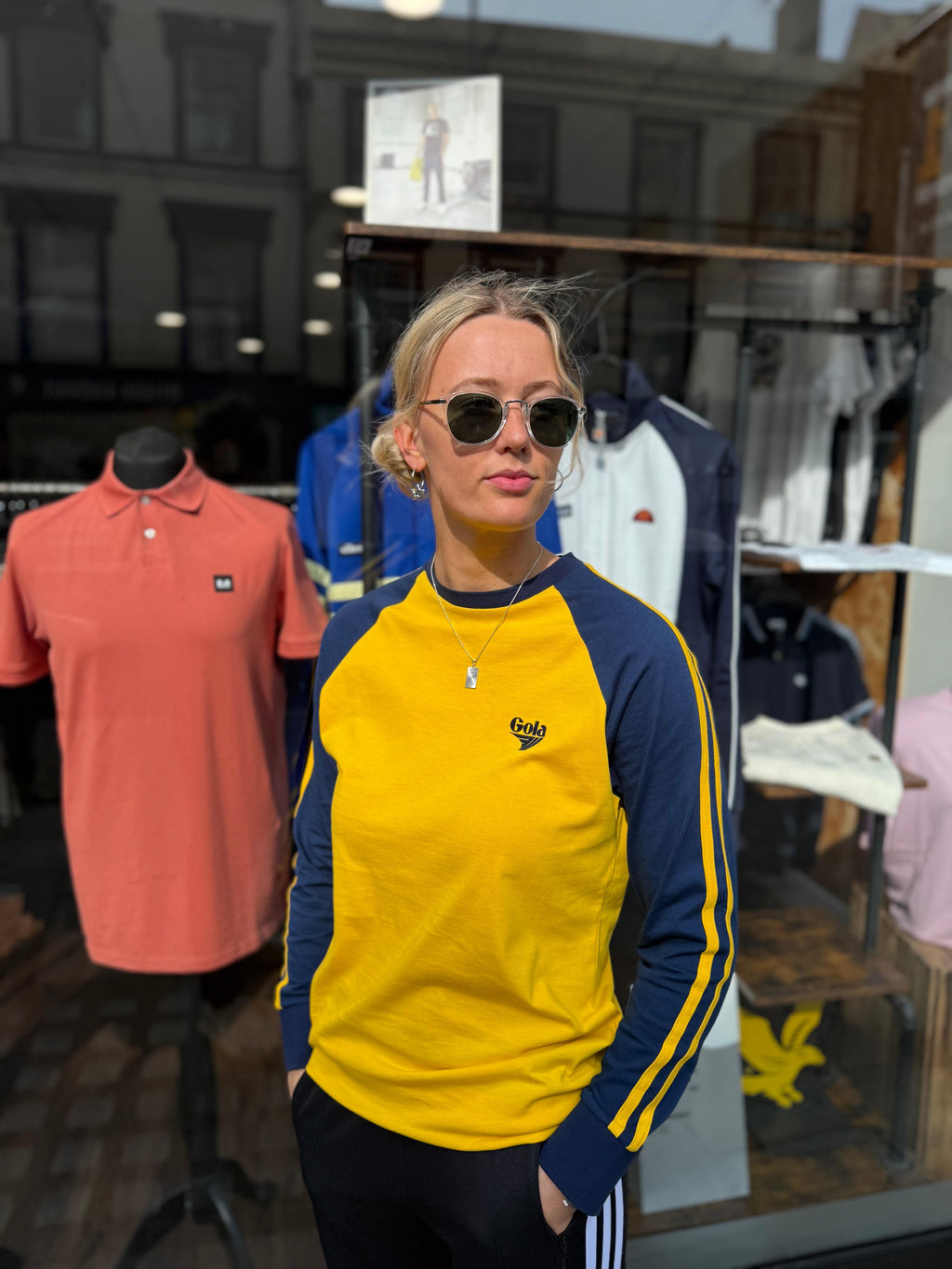 Gola Logo Print Long Sleeve Raglan T-Shirt Yellow/Navy