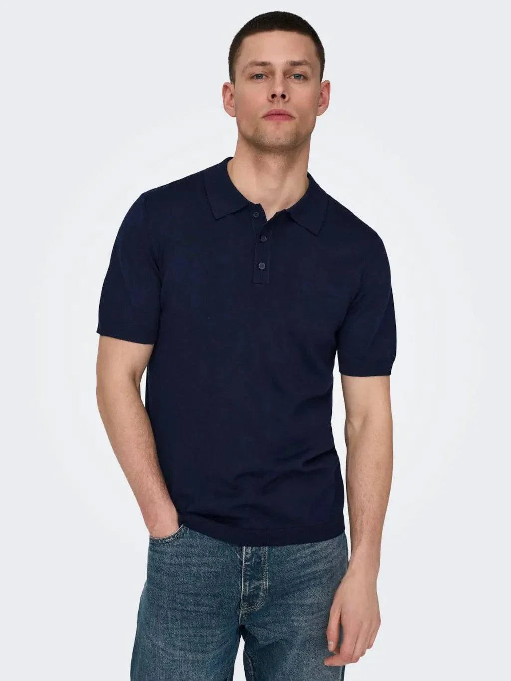 Only and Sons Knitted S/S Polo Navy