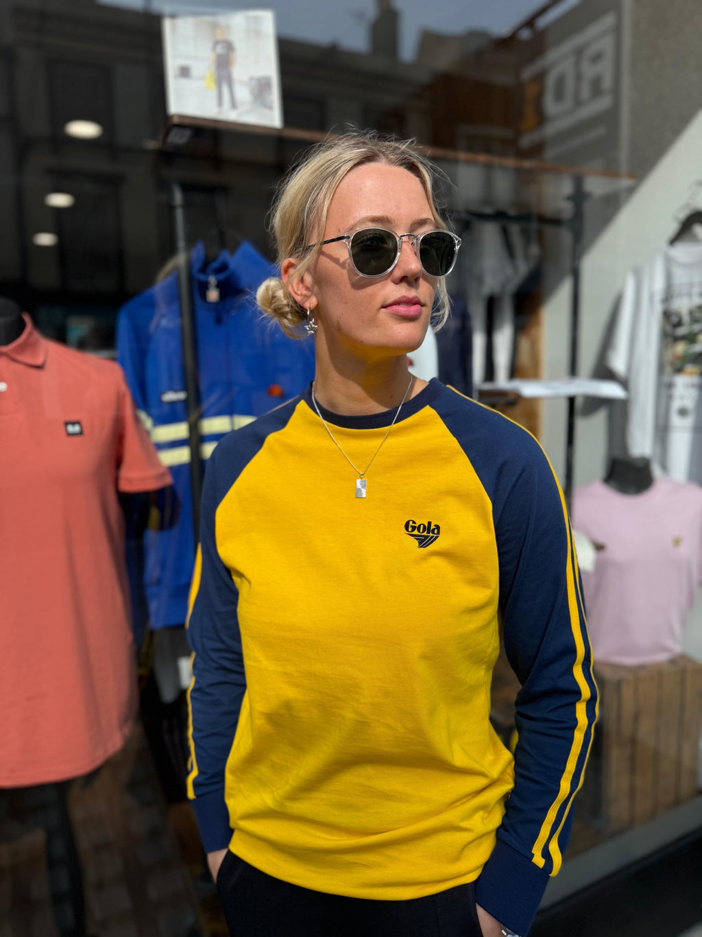 Gola Logo Print Long Sleeve Raglan T-Shirt Yellow/Navy