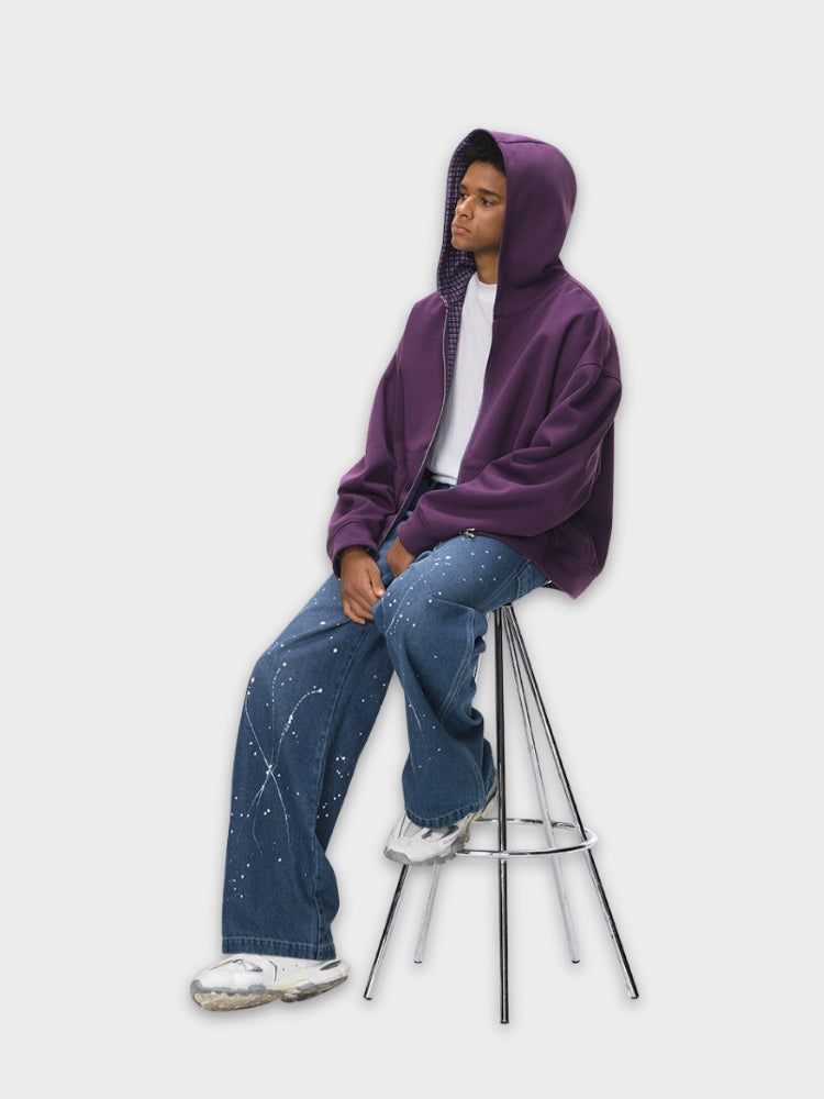 DCRB Plaid Baggy Sweater with Zipper