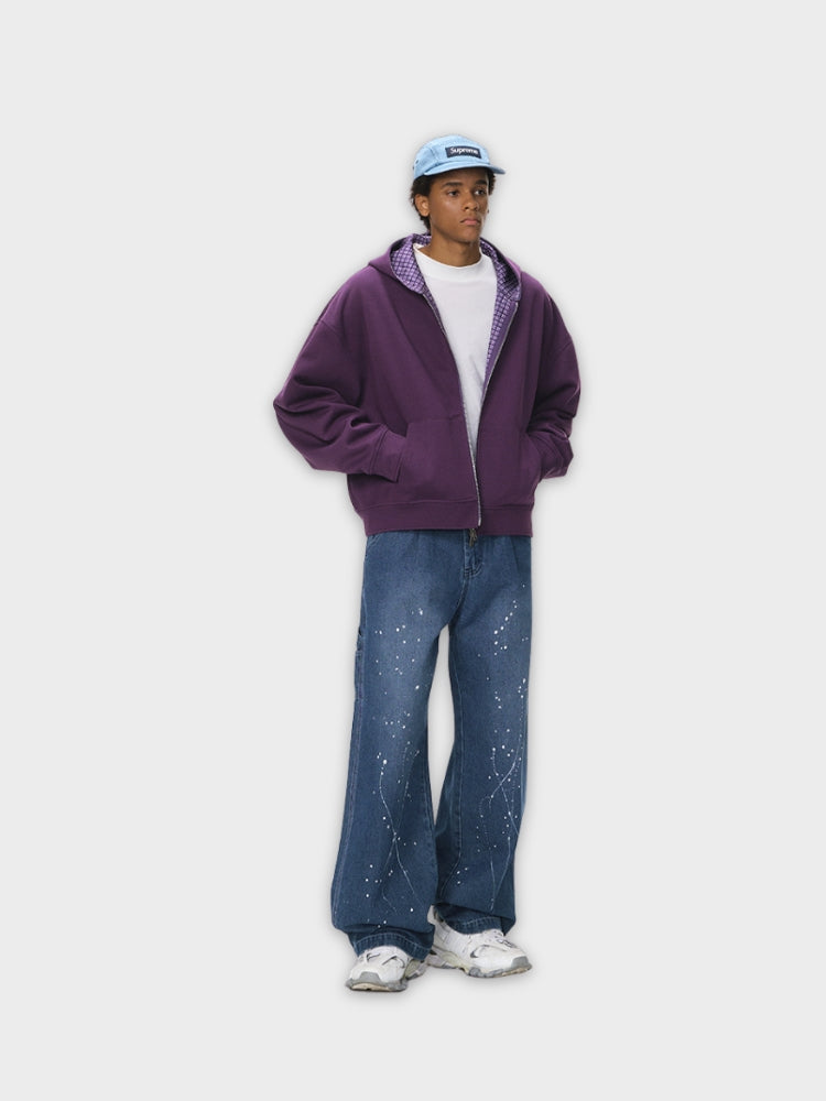 DCRB Plaid Baggy Sweater with Zipper