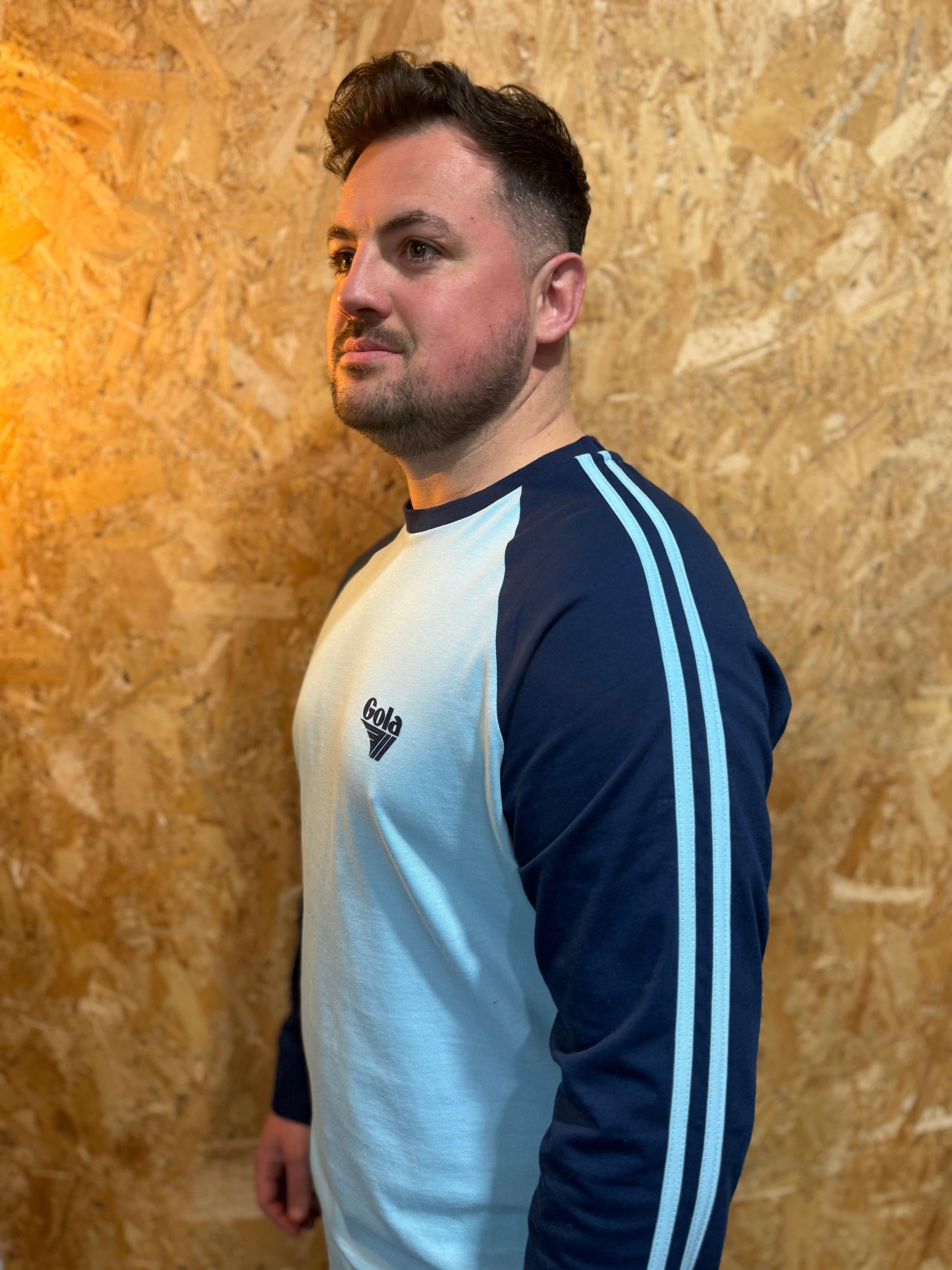 Gola Logo Print Varsity Sky Blue/Navy Long Sleeve T-Shirt