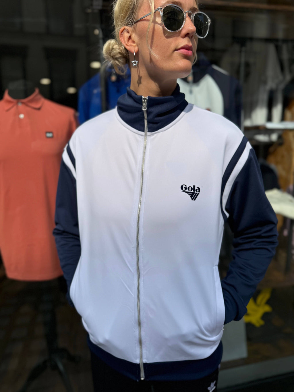 Gola Logo Print Track Top White/Navy