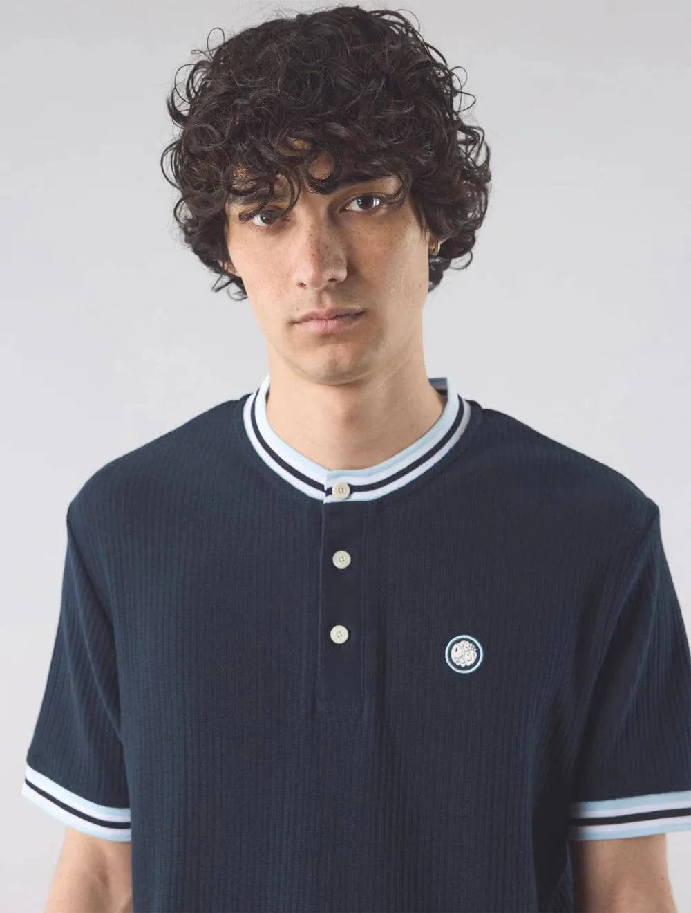 Pretty Green Cressa Tipped Grandad Polo Navy