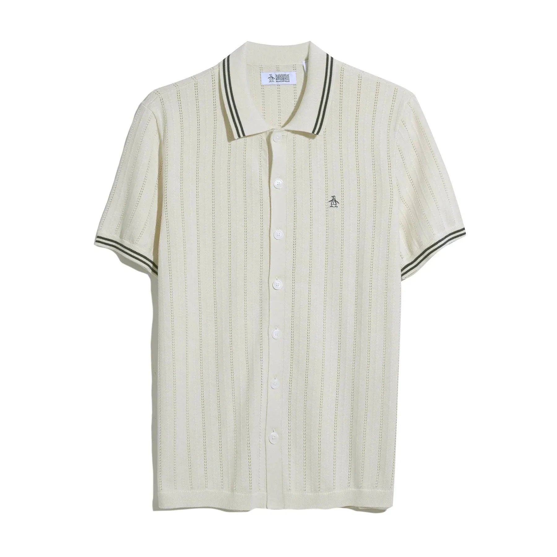 Original Penguin Drop Needle Button Front Sweater Polo Shirt In Birch