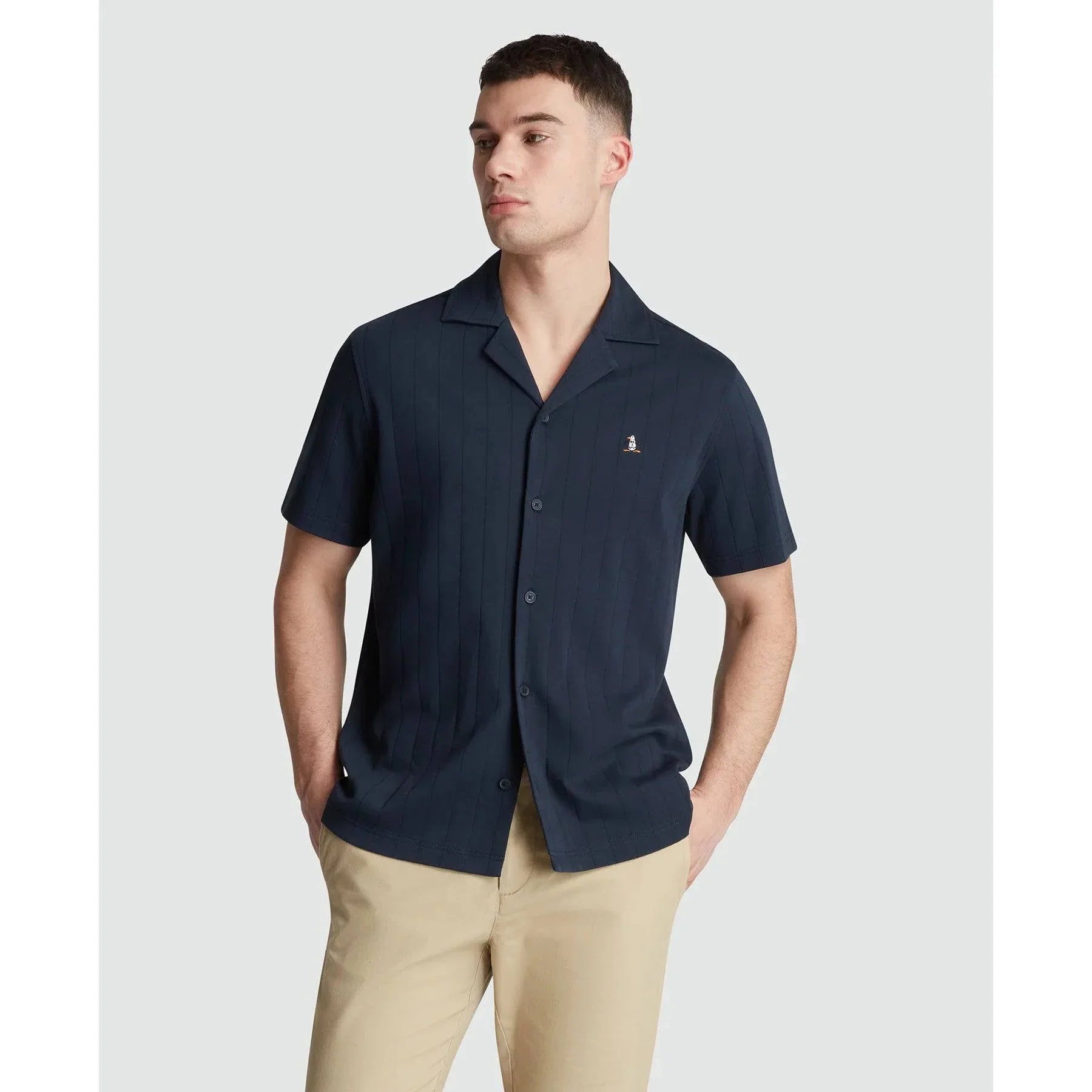 Original Penguin Short Sleeve Shirt With Camp Collar in Dark Sapphire