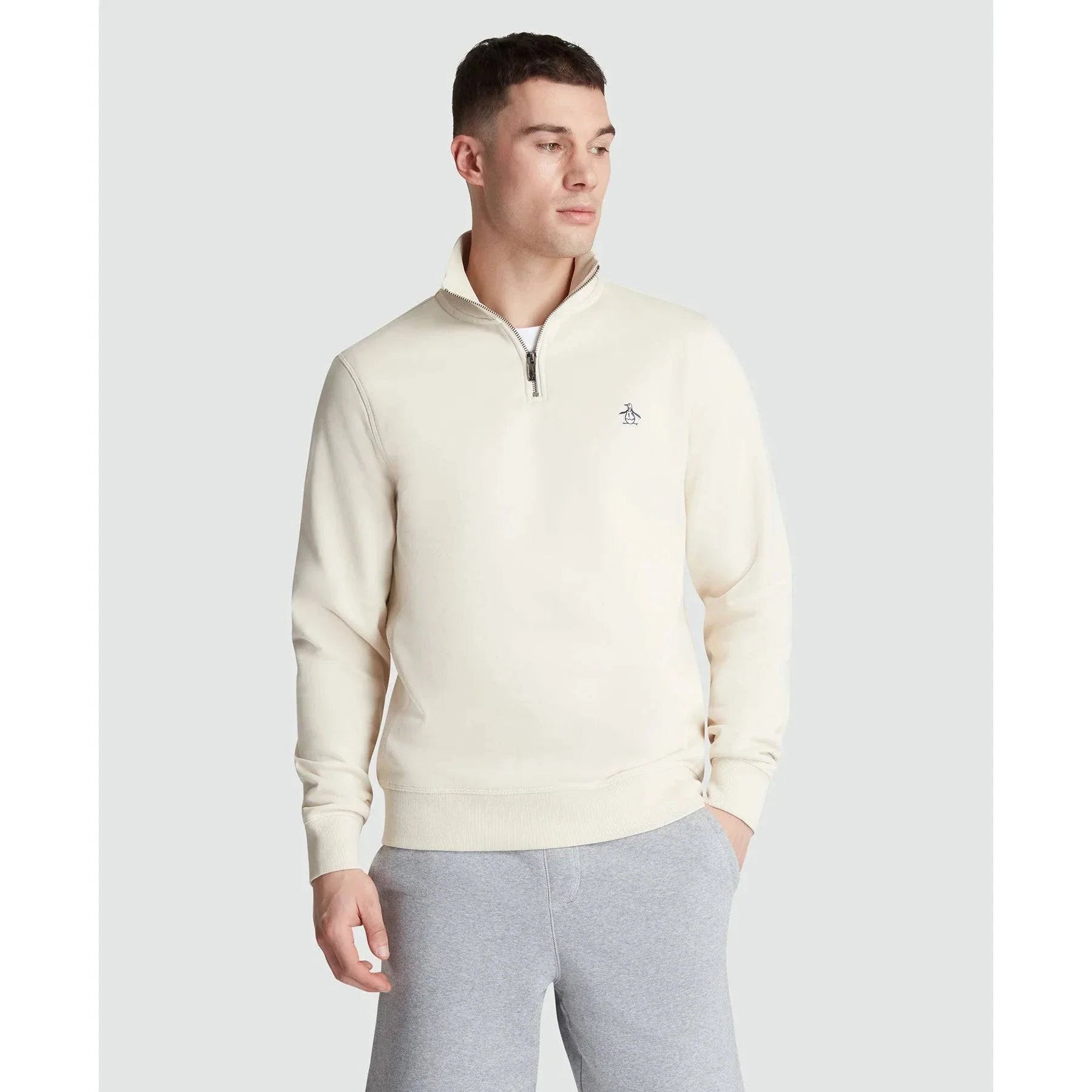 Original Penguin Fleece Quarter Zip Sweatshirt In Birch