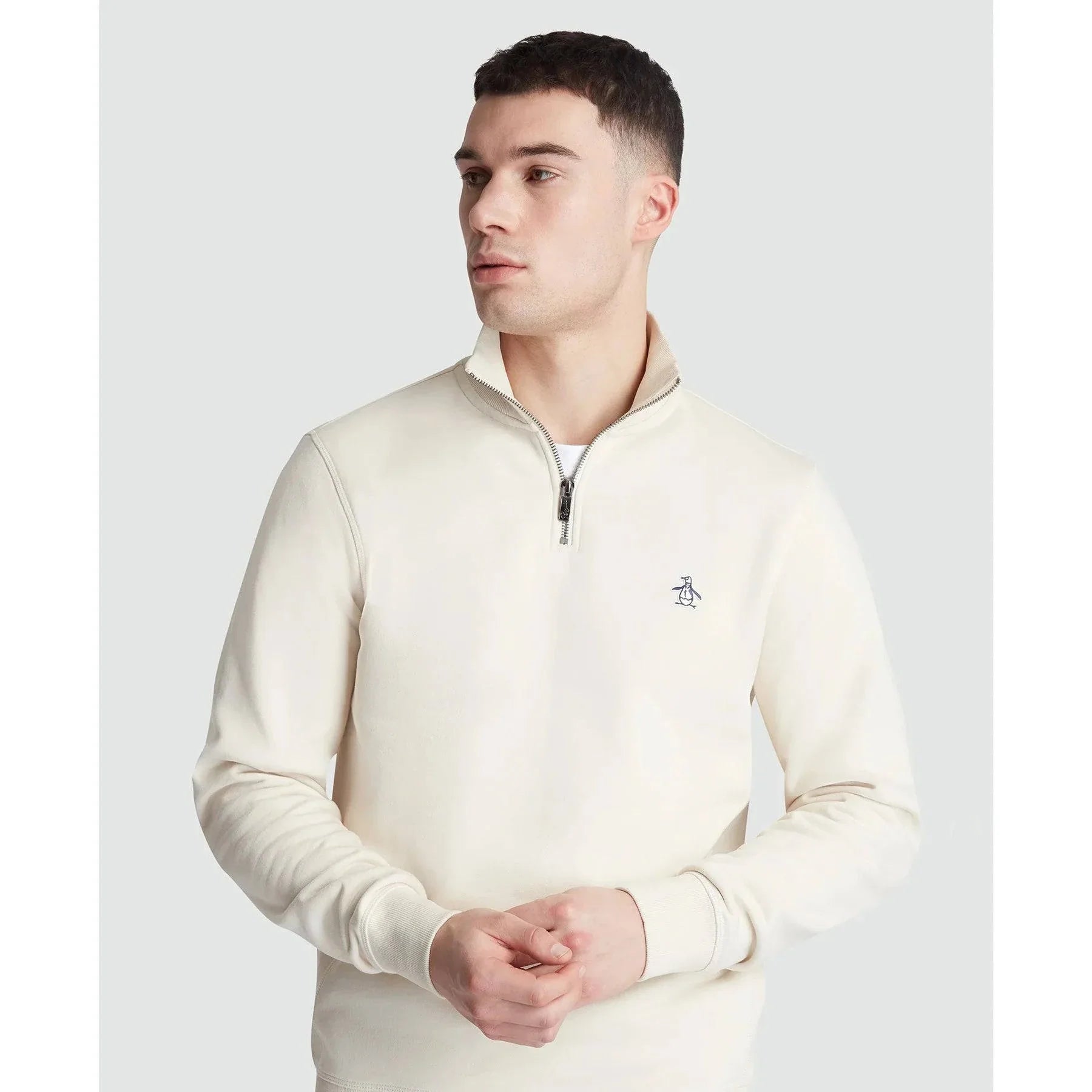 Original Penguin Fleece Quarter Zip Sweatshirt In Birch
