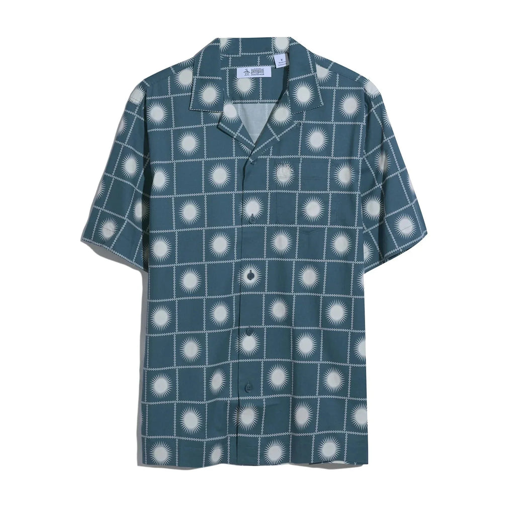 Original Penguin Sun Check Print Shirt In Blue Wing Teal