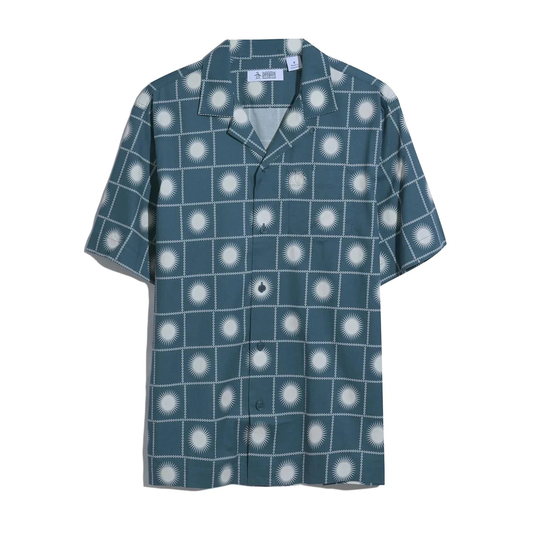 Original Penguin Sun Check Print Shirt In Blue Wing Teal