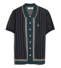 Original Penguin Jacquard Stripe Button Through Polo Shirt Dark Sapphire