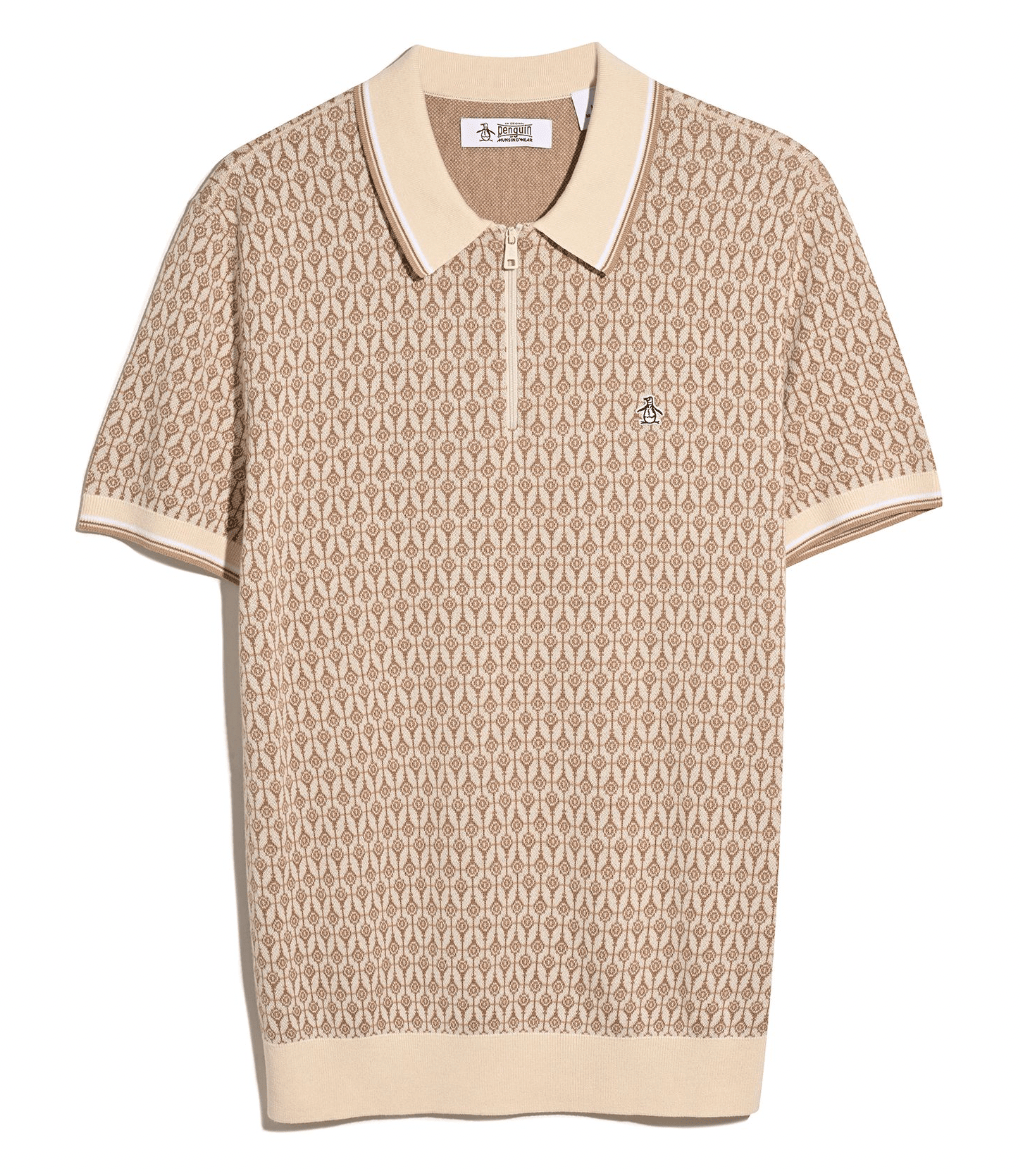 Original Penguin Jacquard Geo Print Zip Polo Shirt Birch