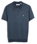 Original Penguin Jacquard Geo Print Zip Polo Shirt Sargasso Sea