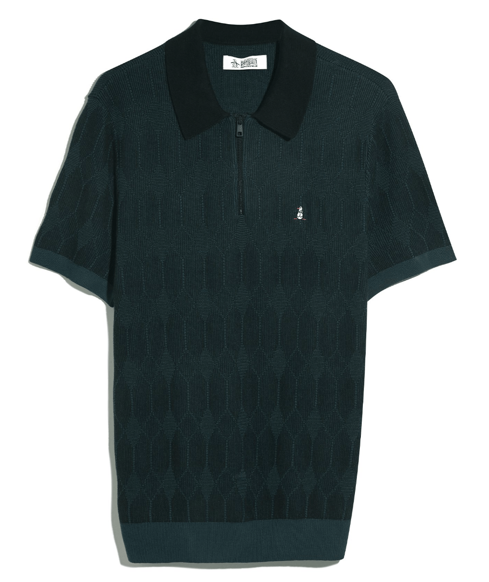 Original Penguin Novelty JacquardQuarter Zip Polo Shirt Reflecting Pond