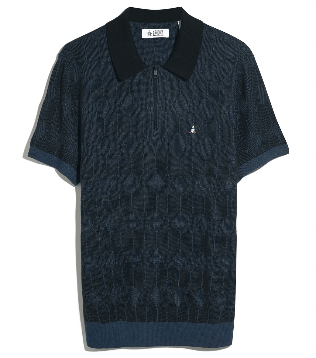 Original Penguin Novelty Jacquard Quarter Zip Polo Shirt Sargasso Sea