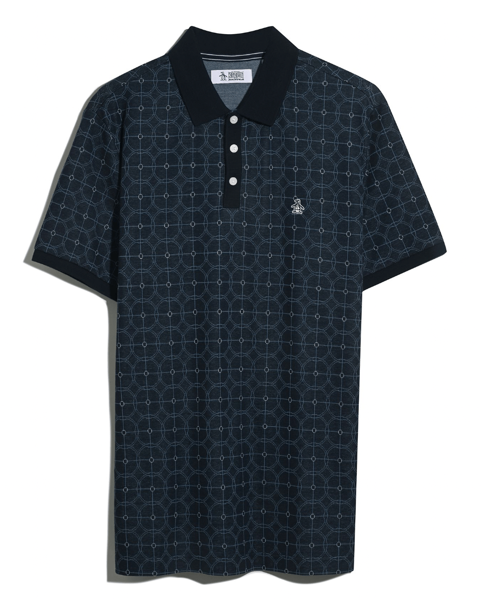 Original Penguin Knitted Jacquard Circles Polo Shirt Dark Sapphire