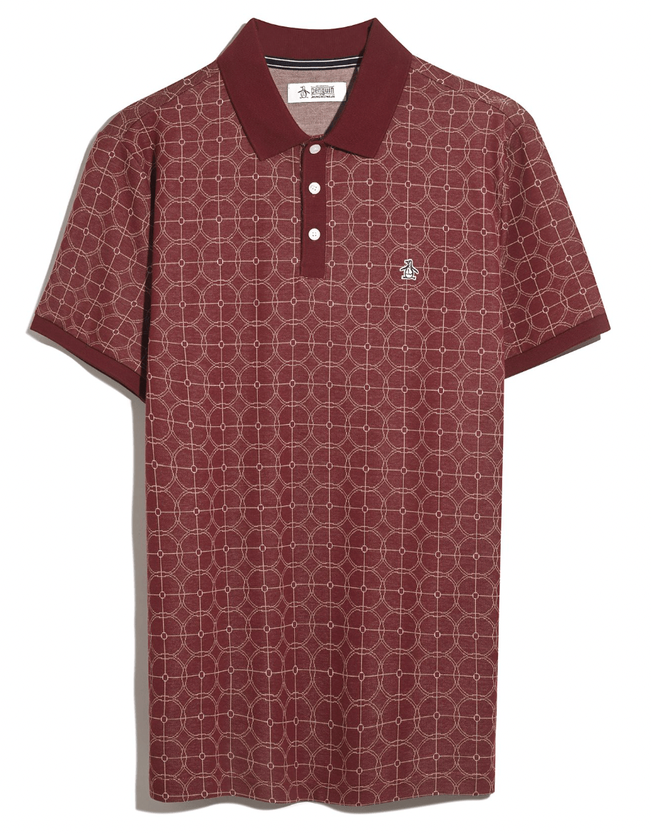 Original Penguin Knitted Jacquard Circles Polo Shirt Cabernet