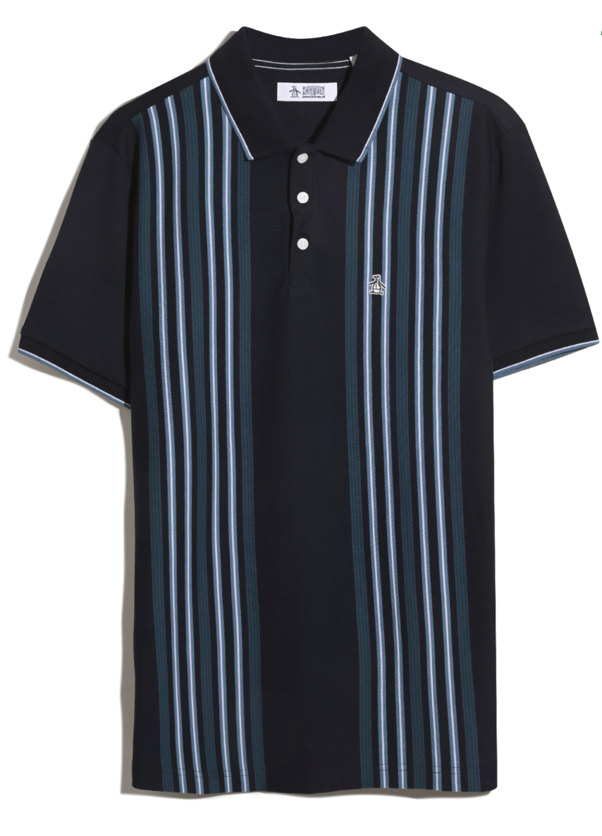 Original Penguin Interlock Vertical Stripe Polo Shirt Dark Sapphire