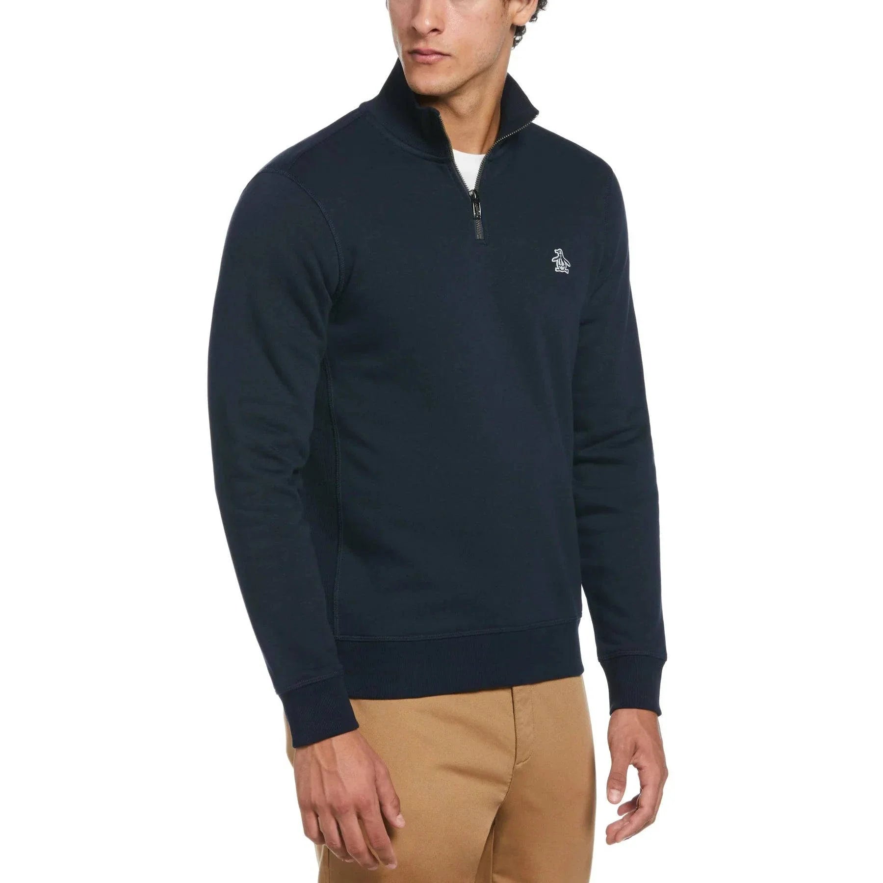 Original Penguin Cotton Quarter Zip Sweatshirt in Dark Sapphire