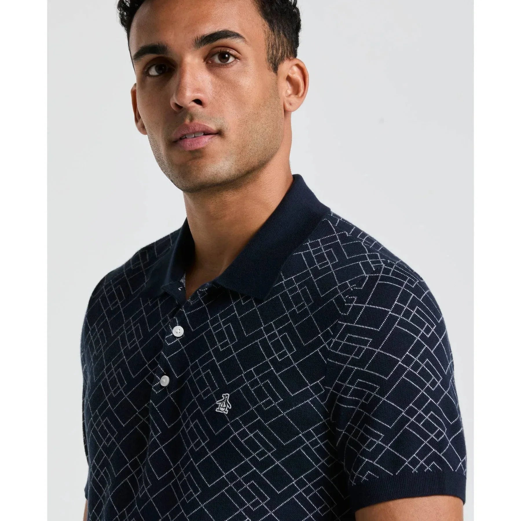Original Penguin Jaquard Sweater Polo Shirt In Dark Sapphire