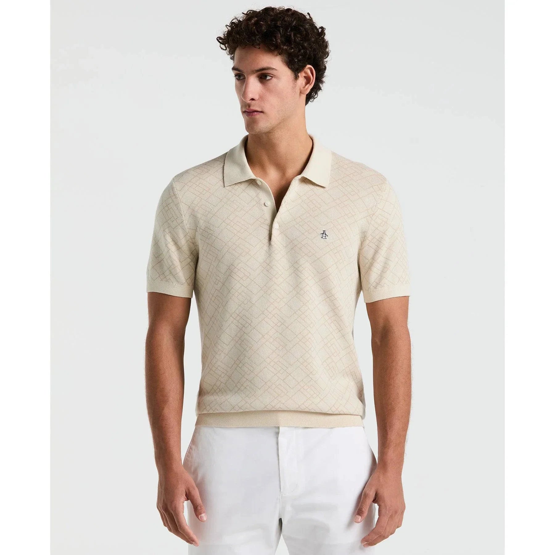 Original Penguin Jaquard Sweater Polo Shirt in Birch