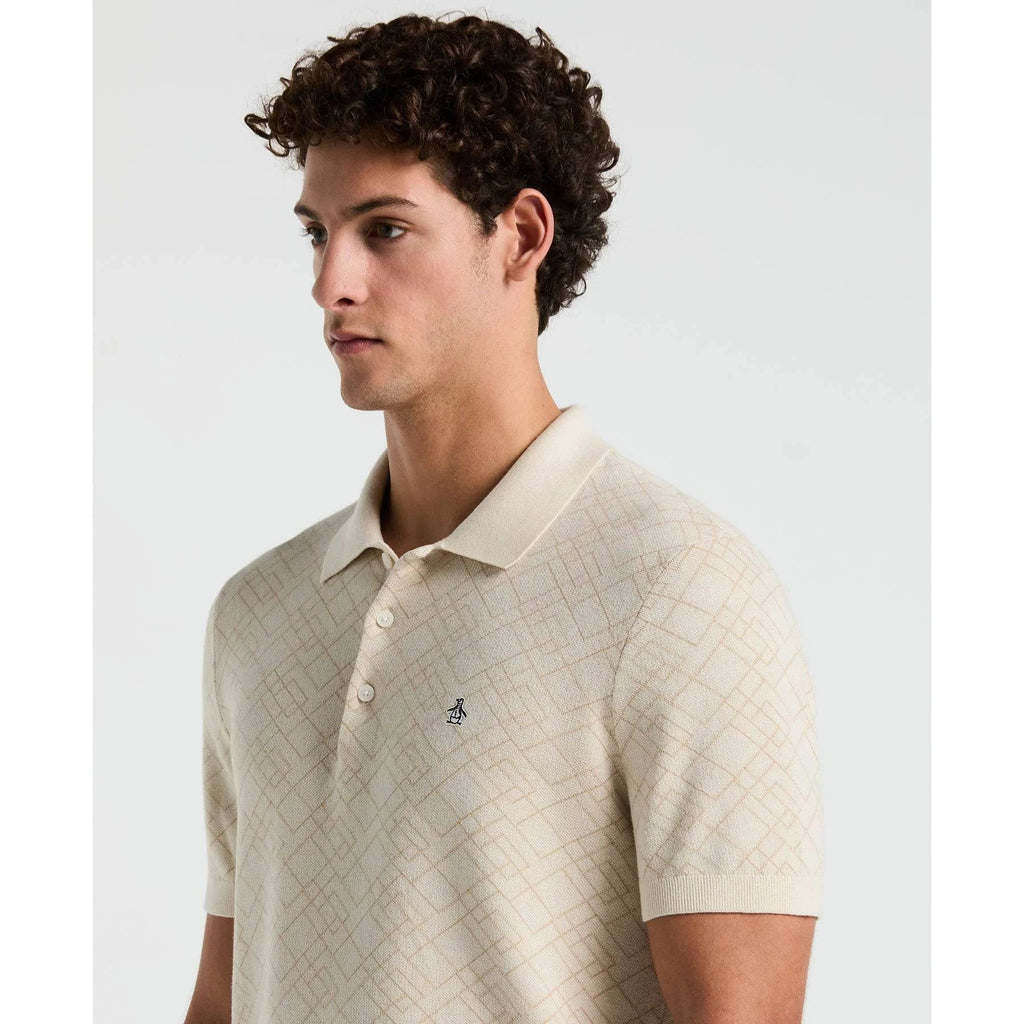 Original Penguin Jaquard Sweater Polo Shirt in Birch