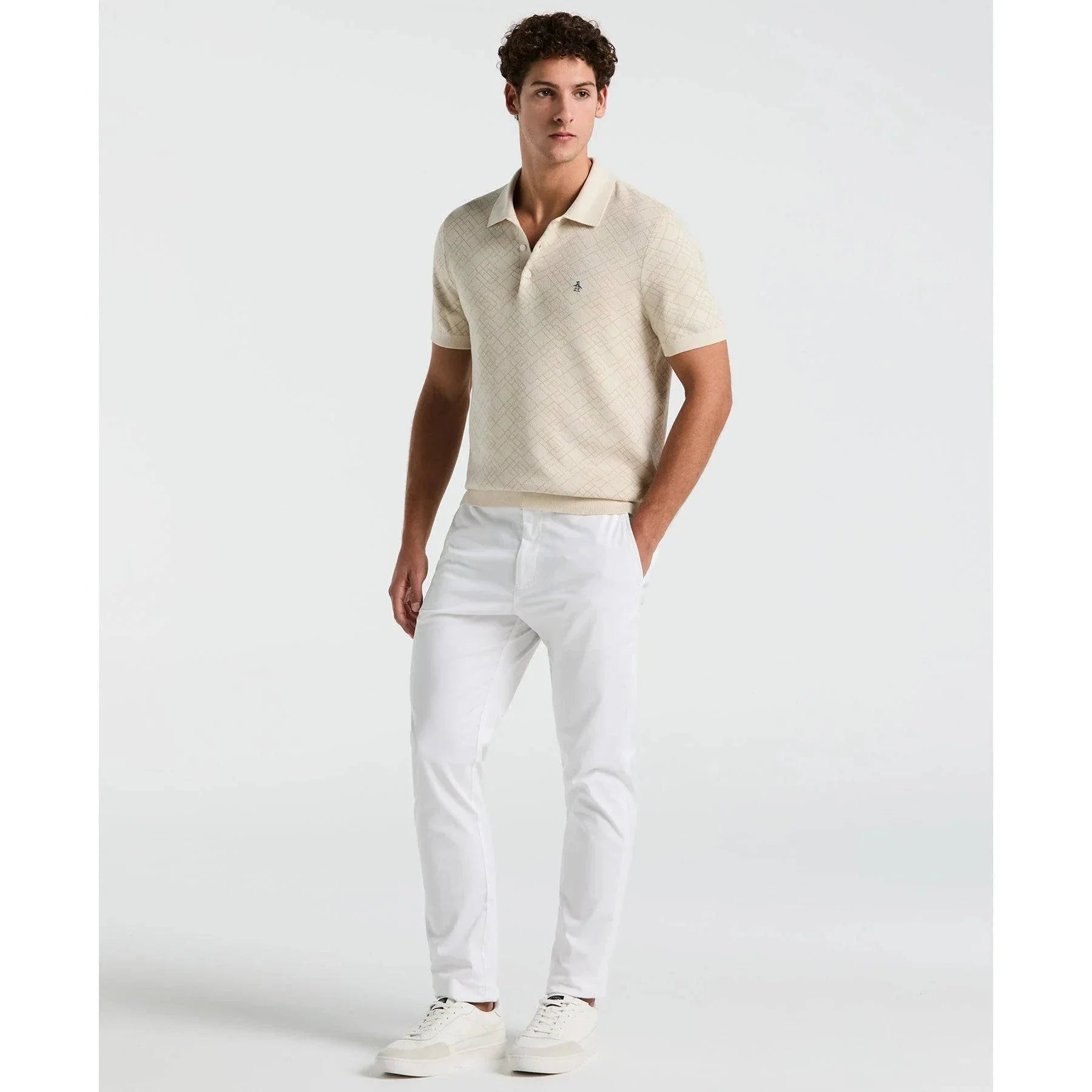 Original Penguin Jaquard Sweater Polo Shirt in Birch