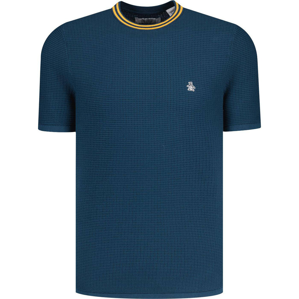 Original Penguin Textured Sweater Knit T-Shirt Blue Wing Teal