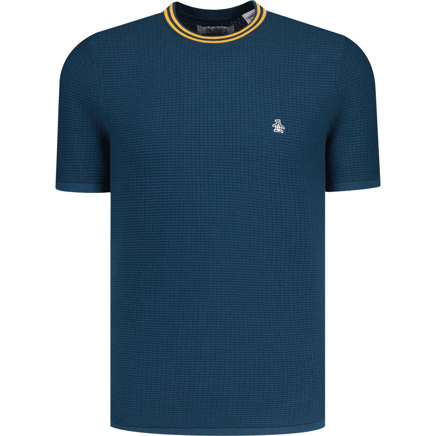 Original Penguin Textured Sweater Knit T-Shirt Blue Wing Teal