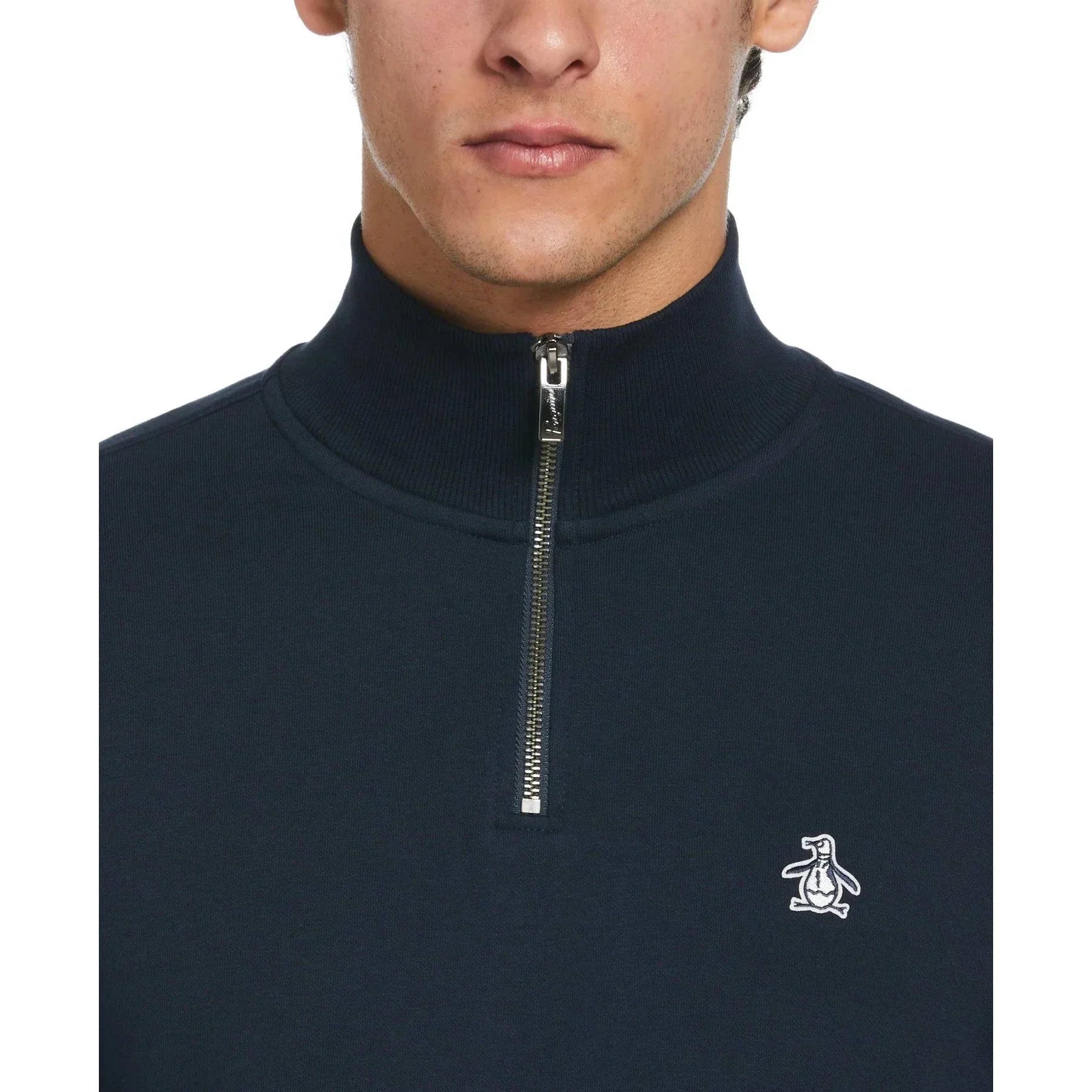 Original Penguin Cotton Quarter Zip Sweatshirt in Dark Sapphire