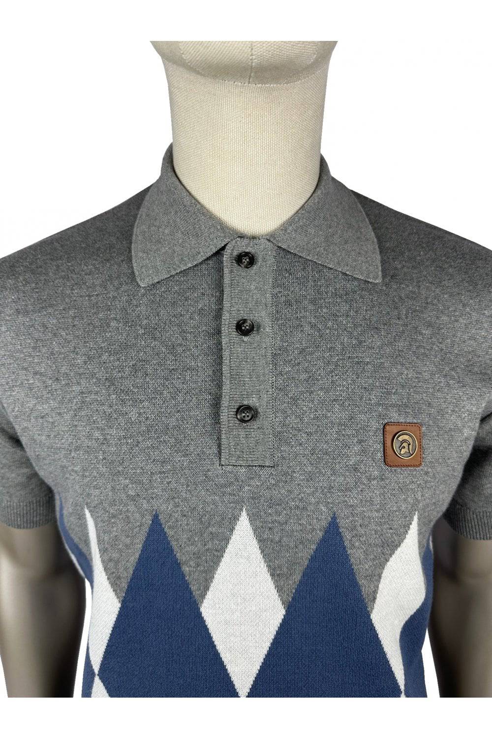Trojan Border Diamond Fine Gauge Polo Grey