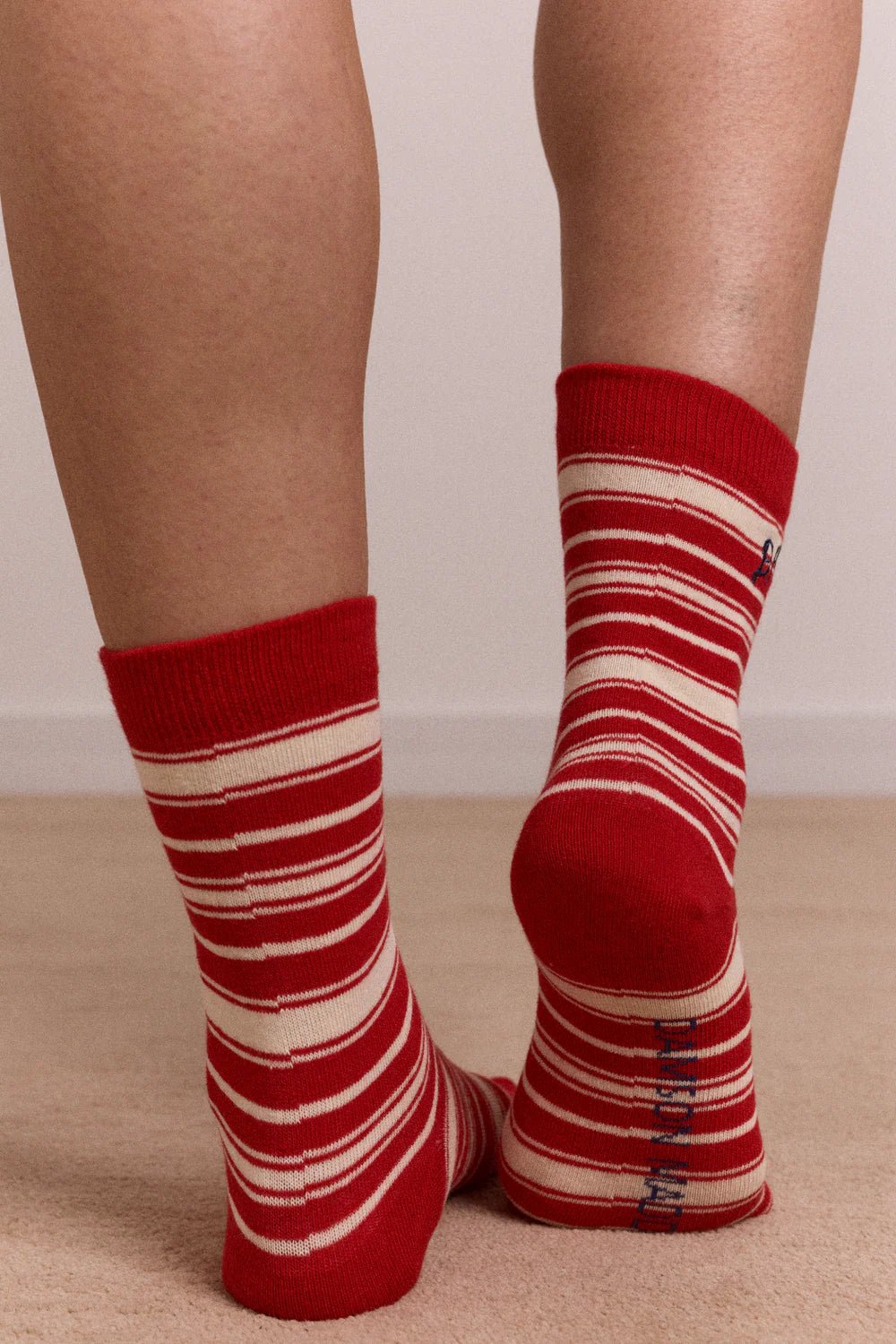 Calf Length Socks Cream & Red Stripe - Image 2