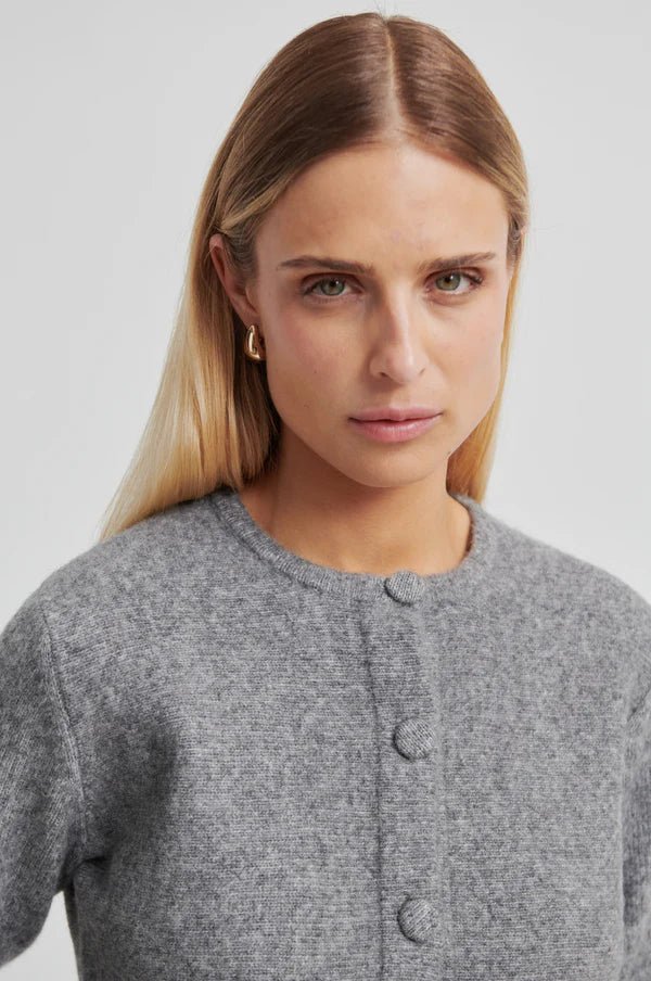 Hiva Peplum Knit Cardigan - Mid Grey Melange - Image 4