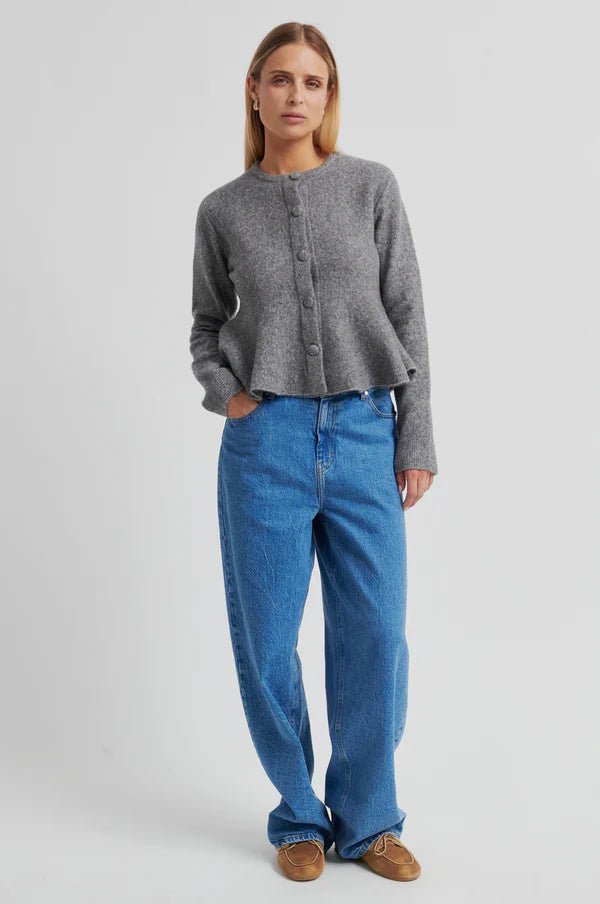 Hiva Peplum Knit Cardigan - Mid Grey Melange - Image 3