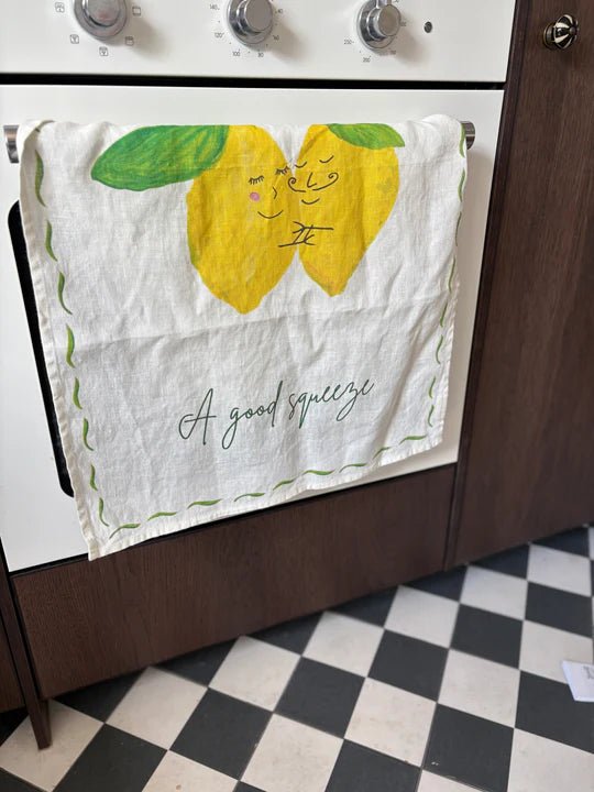 A Good Squeeze! Lemon Linen Tea Towel - Image 2