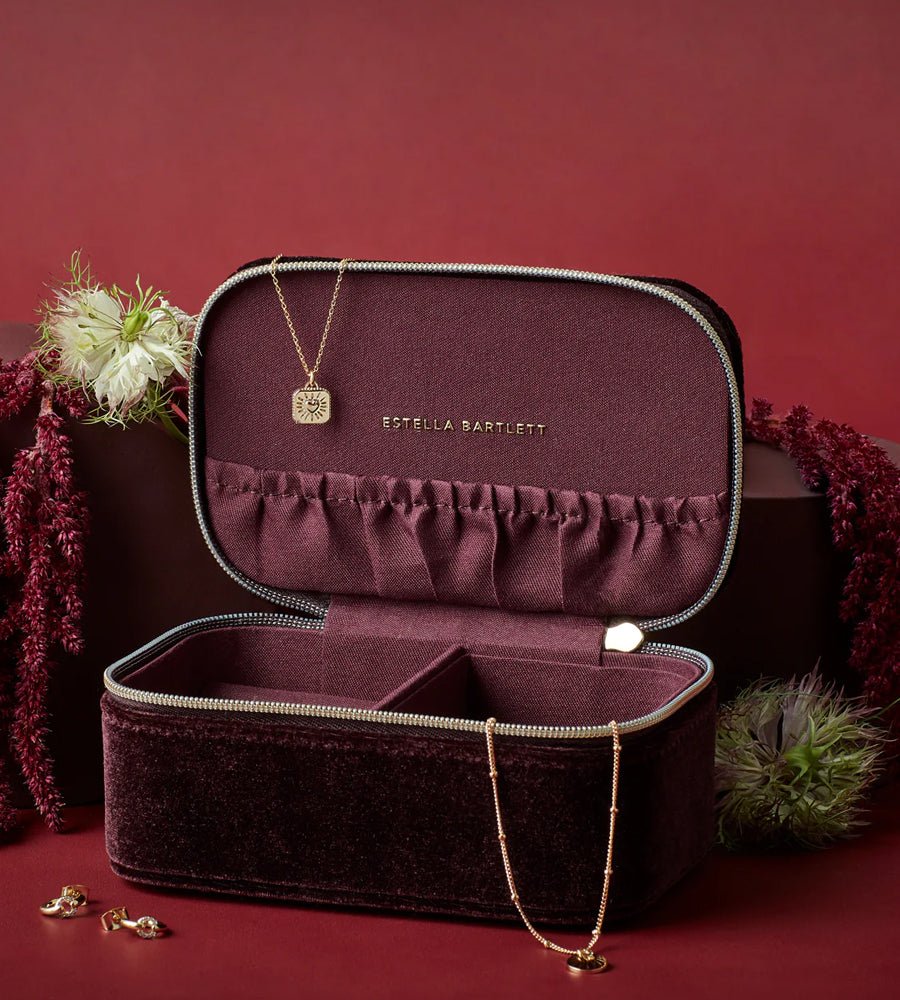 EBP6944 Quilted lid mini jewellery box burgundy velvet