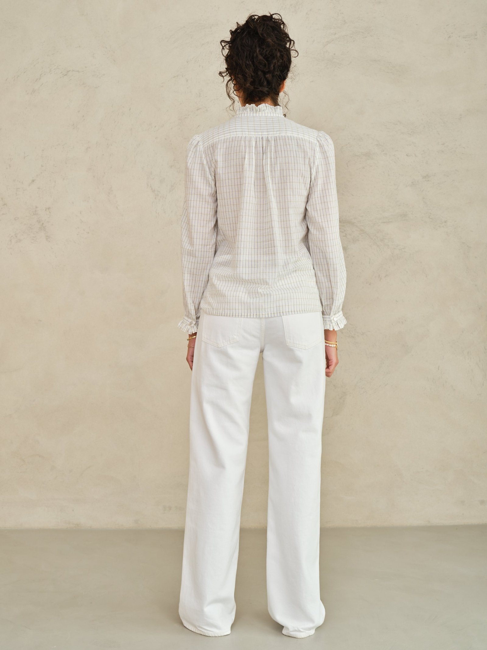 PRE-ORDER Chrissie Long Sleeve Top - Ecru/Check - Image 6