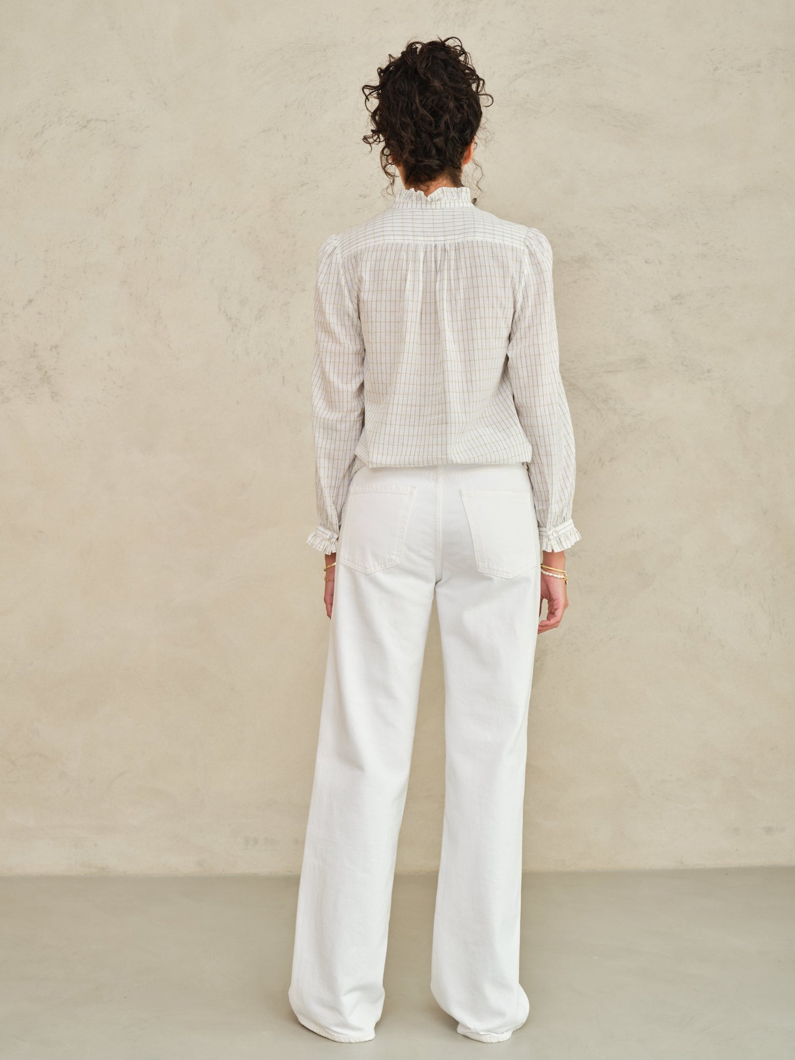 PRE-ORDER Chrissie Long Sleeve Top - Ecru/Check - Image 5