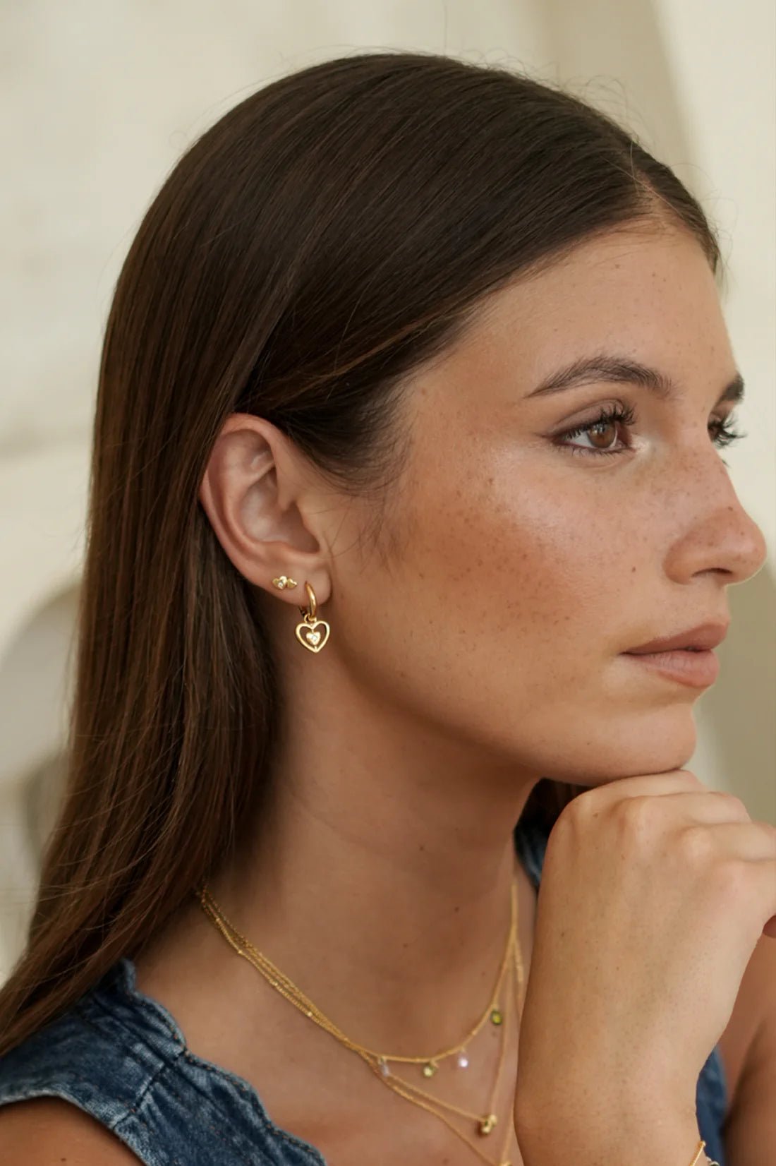 EBE7150G CZ Heart Charm Hoops - Image 2