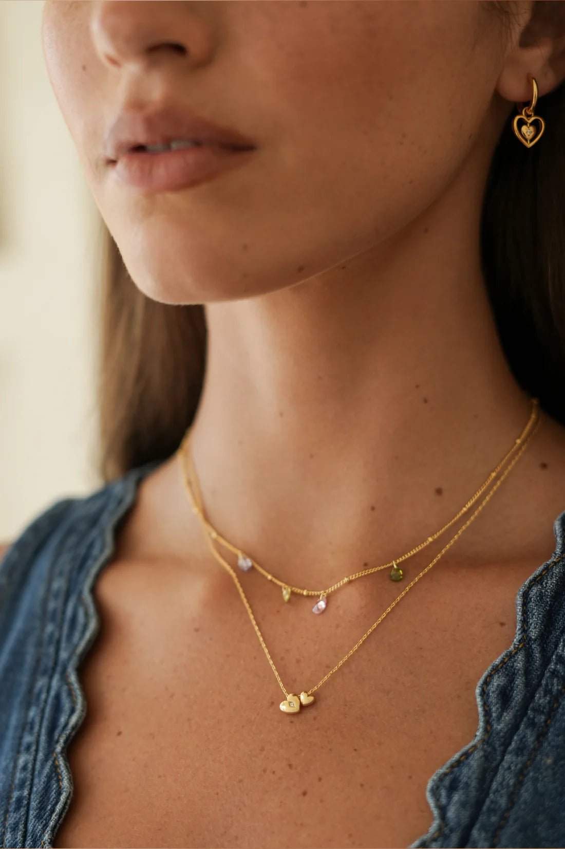 EBN7103G Double Heart and CZ Necklace - Image 2