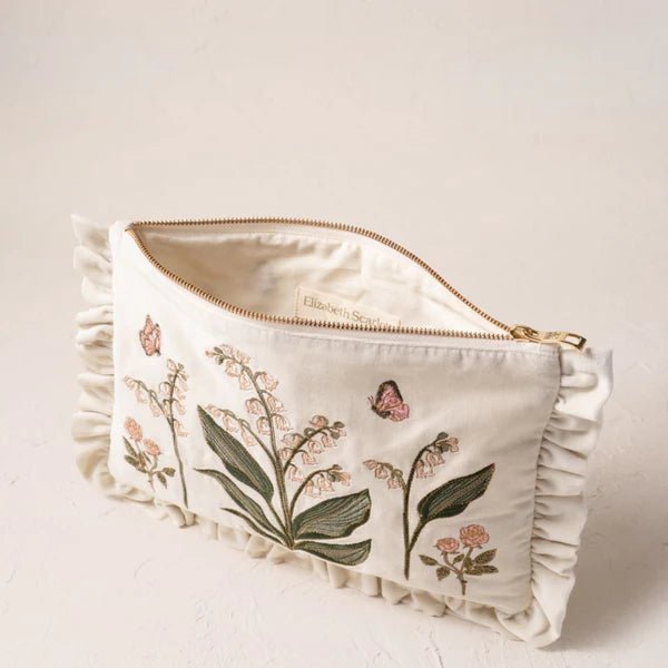 Lily Of The Valley Velvet Frill Pouch - Cream - Image 3