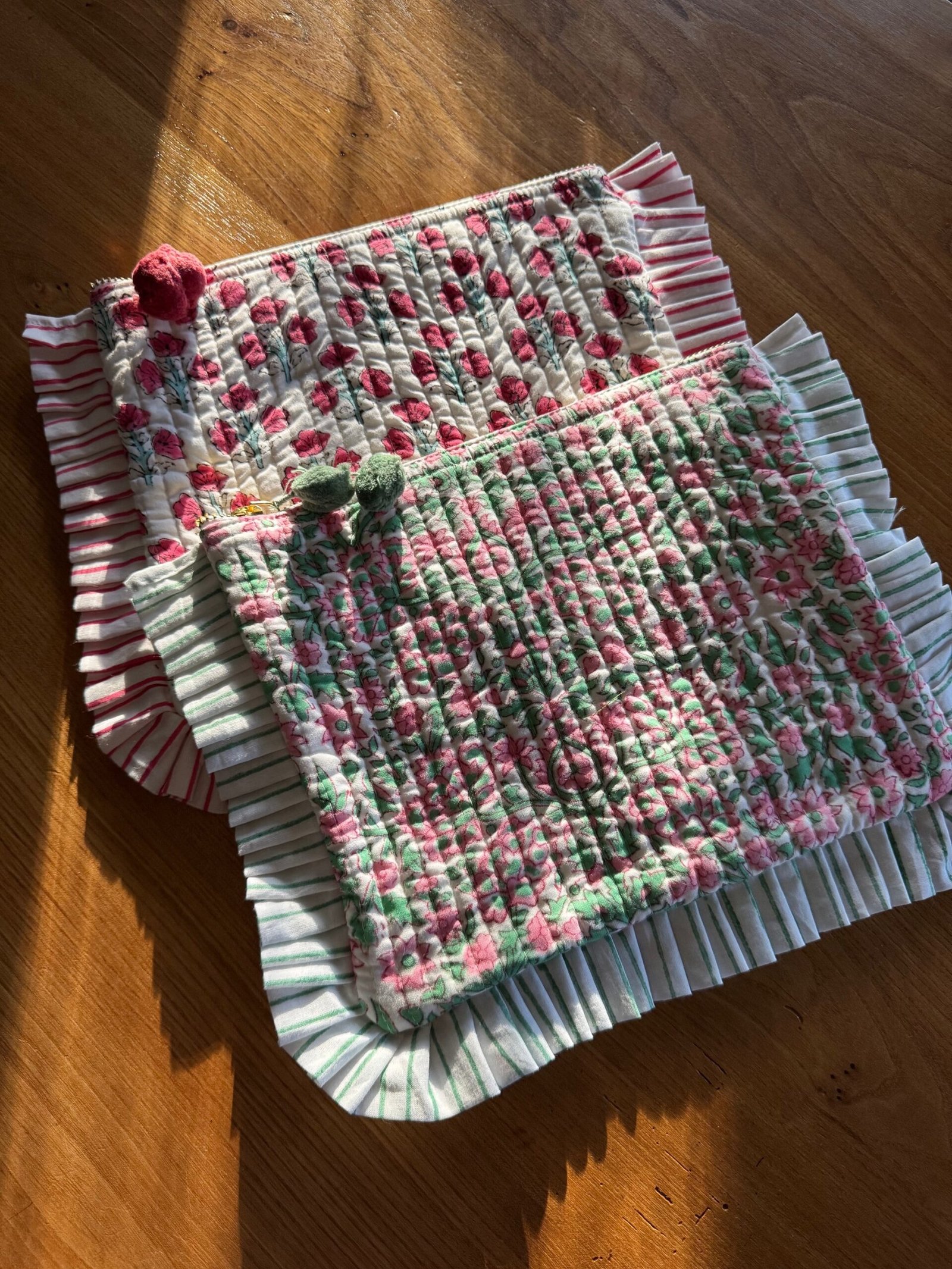 Millie Frill Pouch - Green & Pink Flowers - Image 2