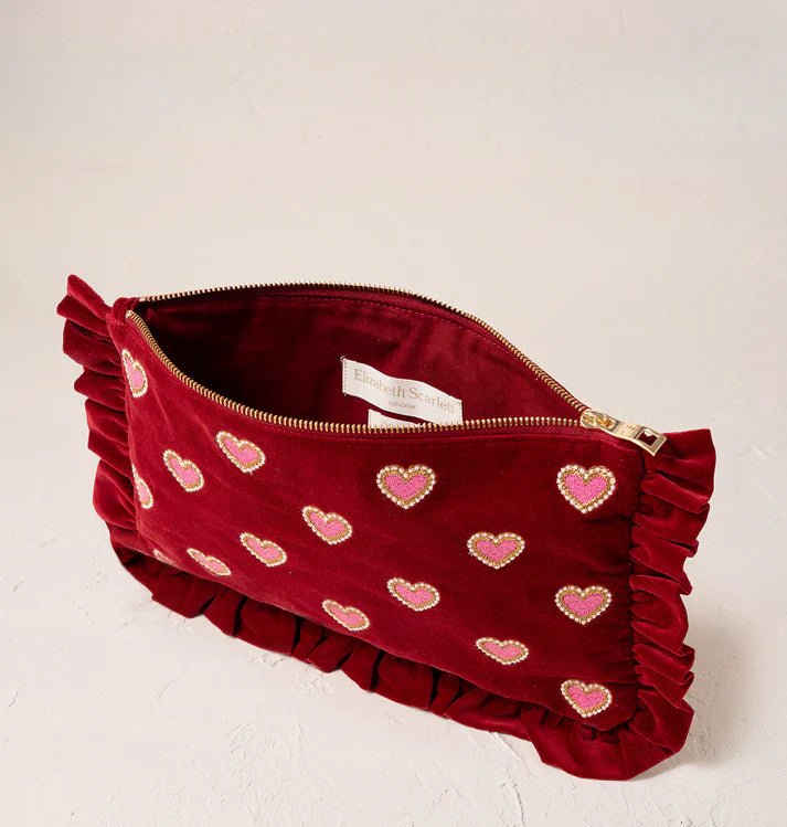 Love Hearts Velvet Frill Pouch - Rouge - Image 3