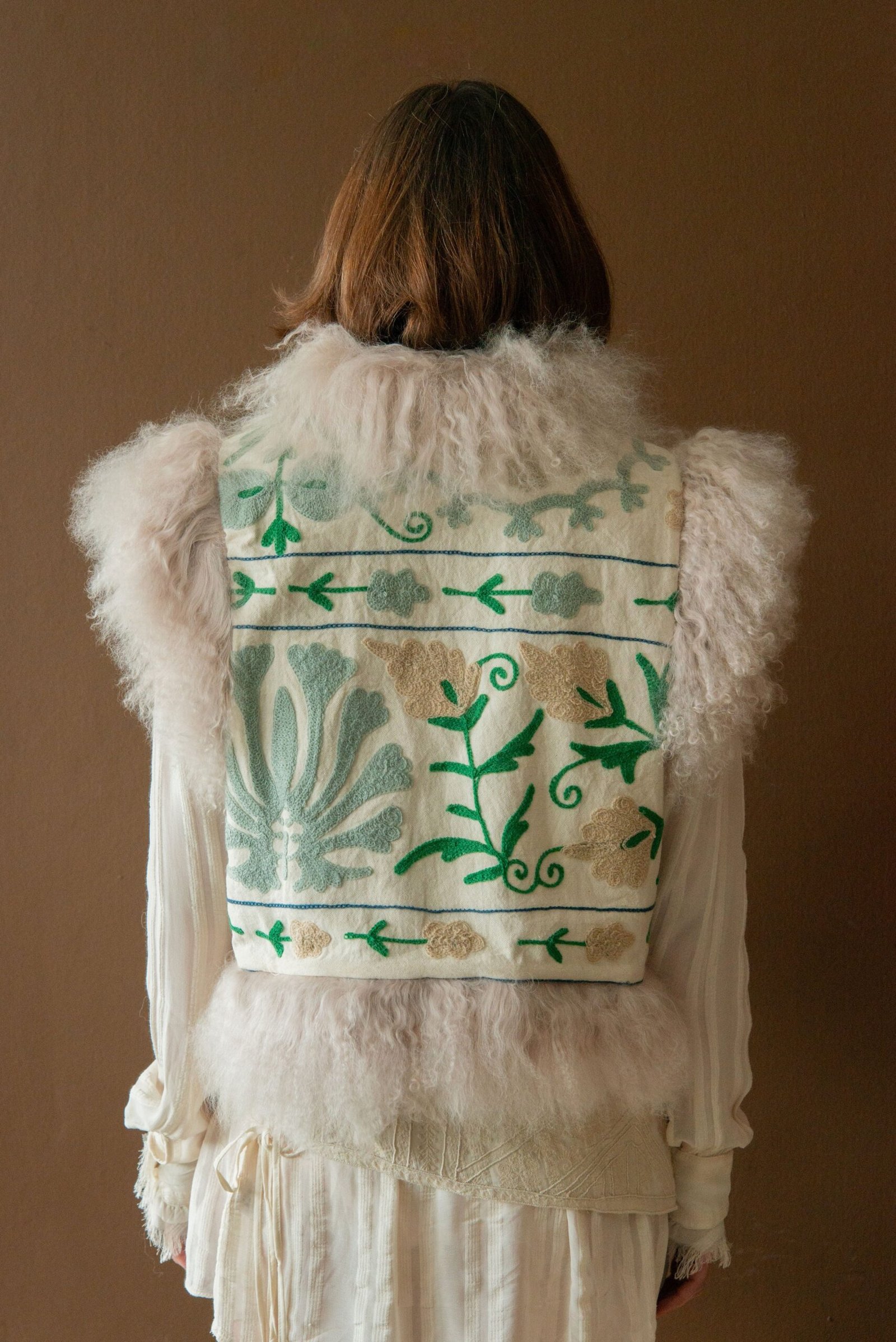 POM x Marais Calla Suzani Reversible Gilet - Multi Greens - Image 4
