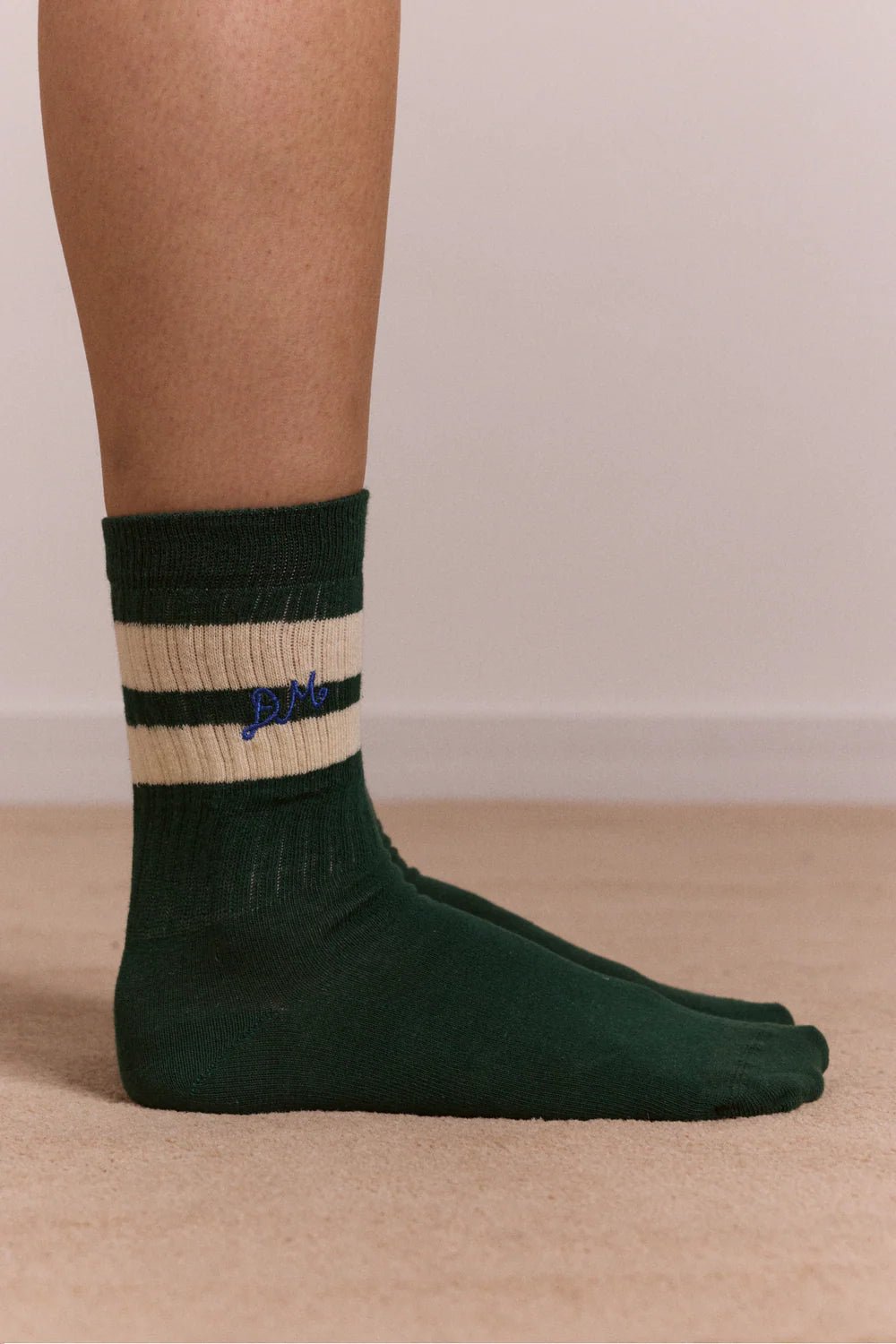 Sporty Calf Socks - Green & Cream - Image 2