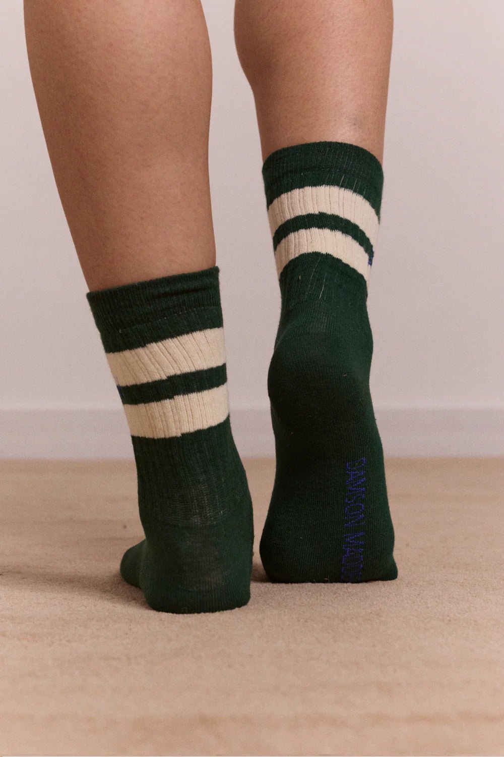 Sporty Calf Socks - Green & Cream - Image 3