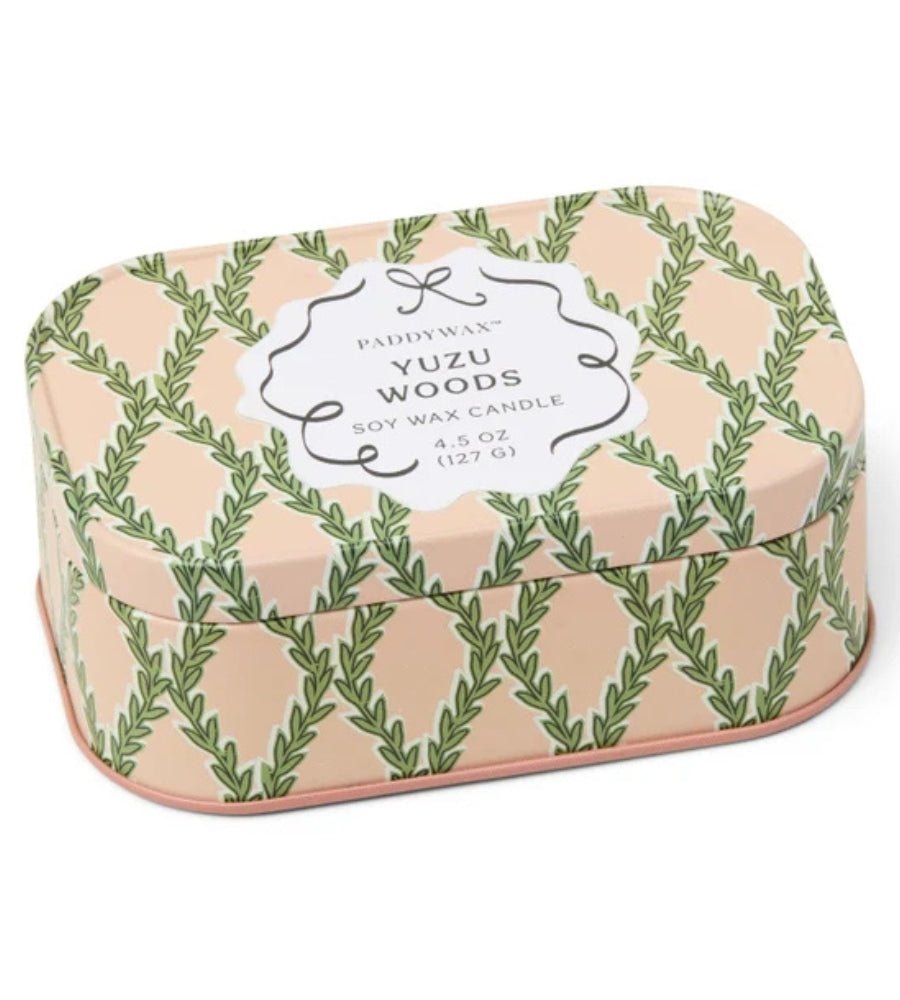 Printed Tin Candle Pink & Green Yuzu Woods
