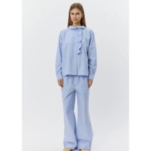 Bellesw Check Frill Placket Shirt - Blue