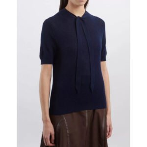 Ribbed Pointelle Tee - Navy